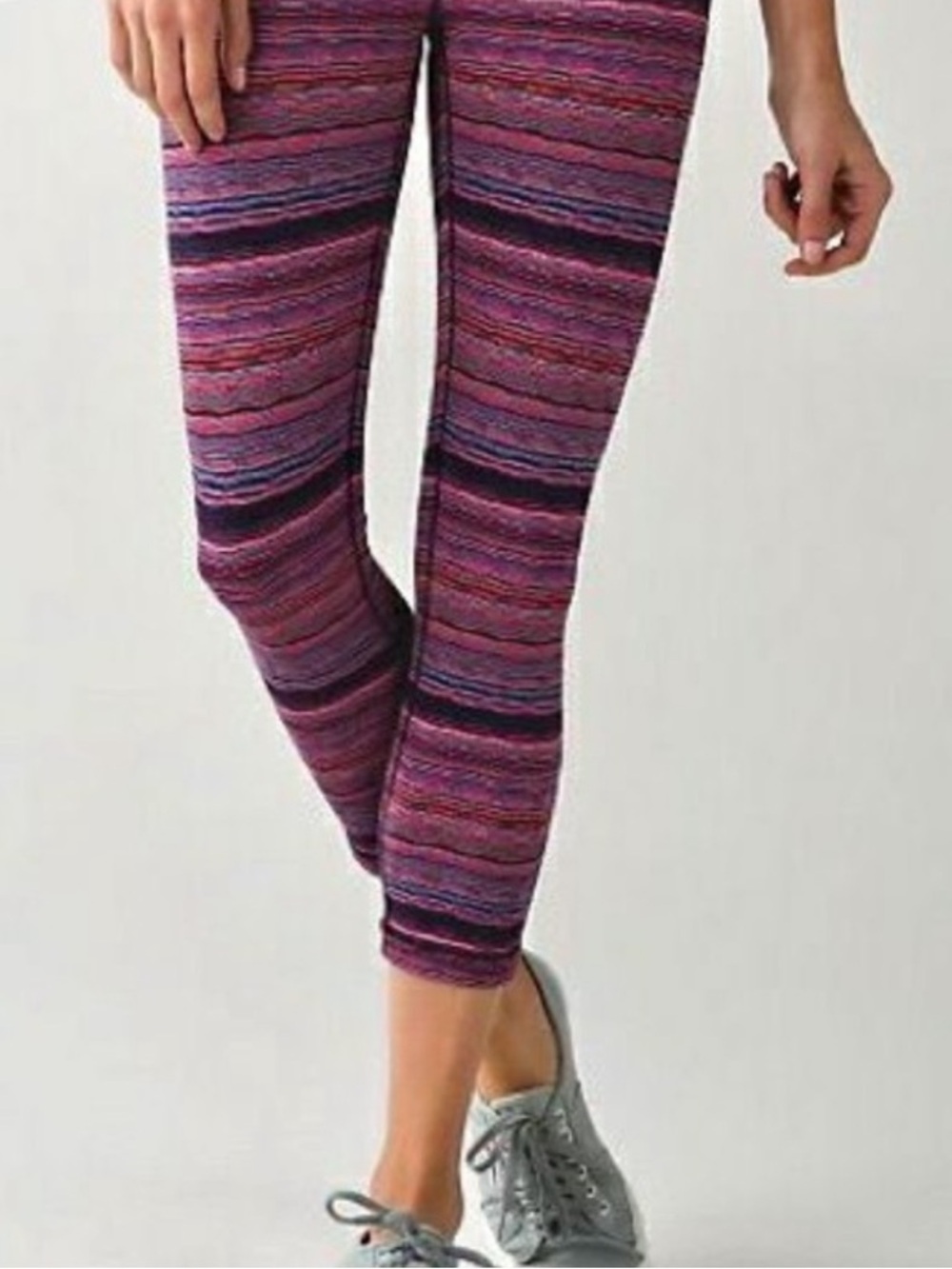 lululemon athletica Pink and Purple Striped Wunder Under Crop Leggings